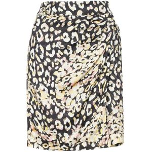 Lala Berlin, Leo-Print Knielange Rok met Diagonale Ruches Beige, Dames, Maat:S