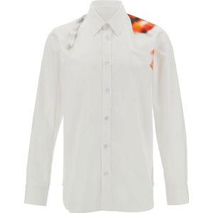 Alexander McQueen, Overhemden, Heren, Wit, L, Katoen, Klassieke Kraag Bedrukte Harnas Shirt