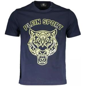 Plein Sport, Tops, Heren, Blauw, M, Katoen, Blauw Katoenen T-Shirt, Korte Mouw, Ronde Hals, Print, Logo