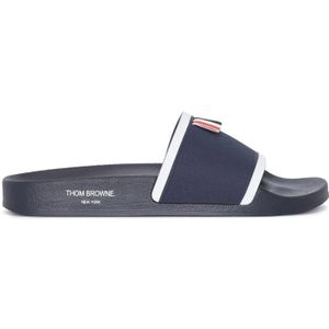 Thom Browne, Schoenen, Heren, Blauw, 40 EU, Marine Leren Sandalen met Grosgrain Trim