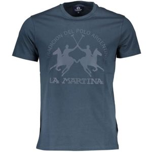 La Martina, Tops, Heren, Blauw, XL, Katoen, Blauw Logo T-shirt met ronde hals