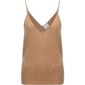 Burberry, Tops, Dames, Beige, L, Geruite Logo Mouwloze Gebreide Top