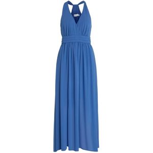 Vila, Kleedjes, Dames, Blauw, M, Polyester, Lichtblauwe mouwloze V-hals jurk