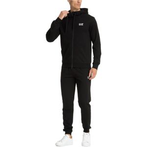 Emporio Armani Ea7, Sport, Heren, Zwart, L, Katoen, Effen Tracksuit met Capuchon en Zakken