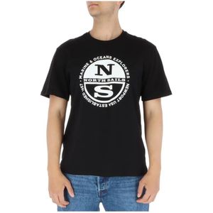 North Sails, Tops, Heren, Zwart, L, Katoen, Zwart Print T-shirt voor Heren