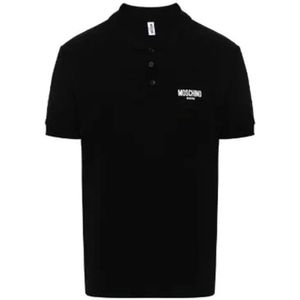 Moschino, Tops, Heren, Zwart, XL, Katoen, Zwarte Logo Geborduurde Polo Shirt