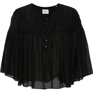Isabel Marant Étoile, Blouses & Shirts, Dames, Zwart, S, Katoen, Zwarte trui met korte mouwen
