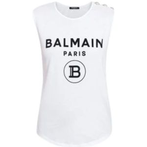 Balmain, Tops, Dames, Wit, 2Xs, Katoen, Mouwloze Top