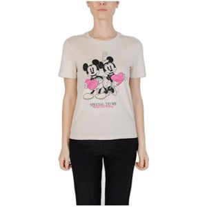 Only, Tops, Dames, Beige, M, Katoen, Mickey Valentine T-Shirt Collectie