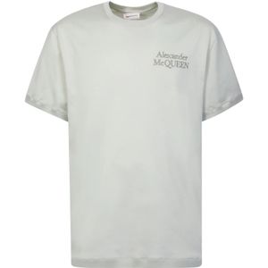 Alexander McQueen, Tops, Heren, Wit, L, Katoen, Pastelgroen T-shirt met korte mouwen