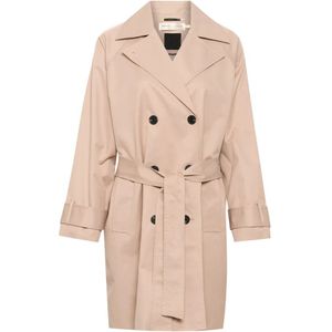 InWear, Mantels, Dames, Beige, 2Xl, Katoen, Sandstone Trenchcoat met Brede Kraag en Zakken