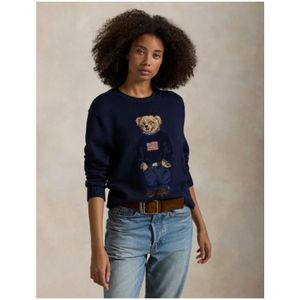 Polo Ralph Lauren, Truien, Dames, Blauw, 2Xl, Katoen, Jacquard Katoen Linnen Polo Bear Sweater