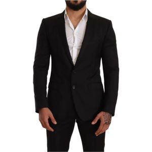 Dolce & Gabbana, Jassen, Heren, Zwart, S, Wol, Zwart geruit Martini Slim FIT 2-delig pak