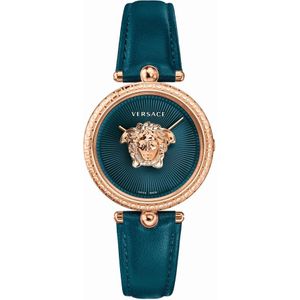 Versace, Groene Palazzo Leren Horloge Geel, Dames, Maat:ONE Size