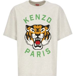 Kenzo, Tops, Heren, Grijs, S, Katoen, Grijze T-shirt met Lucky Tiger Print