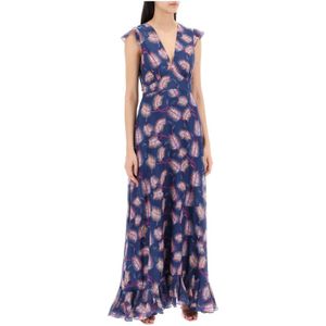 Saloni, Kleedjes, Dames, Veelkleurig, S, Katoen, Bloemenprint Maxi Jurk