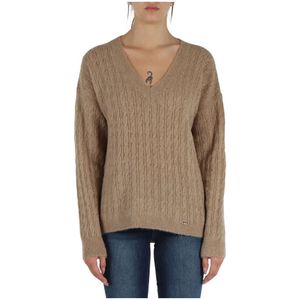 Liu Jo, Truien, Dames, Beige, M, V-hals Alpaca Gebreide Trui