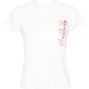 MM6 Maison Margiela, Witte T-shirts en Polos met Handtekeningprint Wit, Dames, Maat:XS
