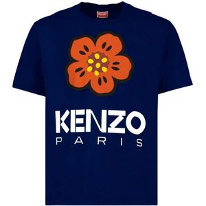 Kenzo, Tops, Heren, Blauw, S, Katoen, Bloemen Ronde Hals T-shirt