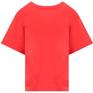 Max Mara, Tops, Dames, Rood, M, Koraal V-hals T-shirt Lauto Stijl