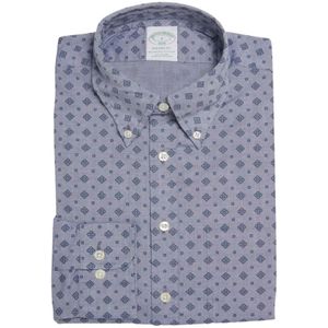 Brooks Brothers, Overhemden, Heren, Blauw, S, Katoen, Milano Slim-Fit Sport Overhemd, Broad Cloth, button-down kraag
