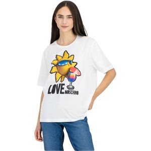 Love Moschino, Tops, Dames, Wit, M, Katoen, Casual-chic Logo Print T-Shirt