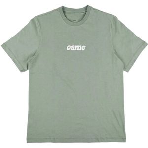 Oamc, Tops, Heren, Groen, L, Katoen, Retro Gebreid Chesire T-Shirt
