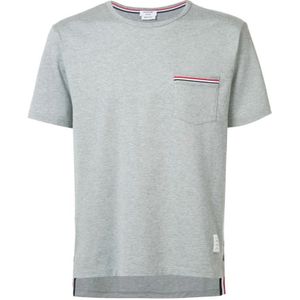 Thom Browne, Tops, Heren, Grijs, M, Katoen, Grijze Rwb Zak Trim Tee