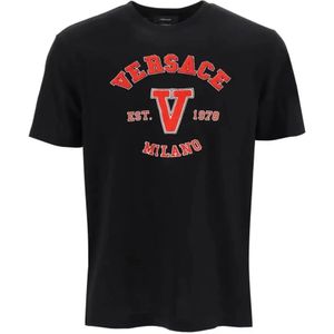Versace, Tops, Heren, Zwart, M, Katoen, Zwart T-Shirt - Regular Fit - Geschikt voor alle temperaturen - 100% katoen