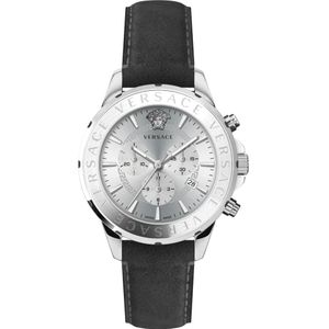 Versace, Accessoires, Heren, Grijs, ONE Size, Chrono Signature Leren Zilver Staal Horloge