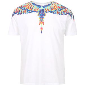 Marcelo Burlon, Multicolor Wing Print Tops voor Heren Wit, Heren, Maat:L