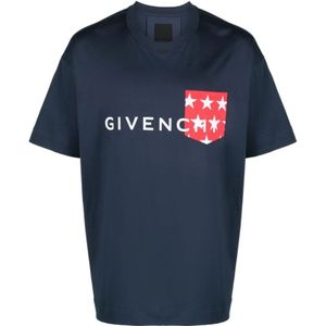 Givenchy, Rode, witte en blauwe katoenen T-shirts en Polos Blauw, Heren, Maat:M