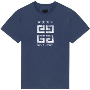 Givenchy, Tops, Heren, Blauw, S, 4G Sterren Print T-shirt