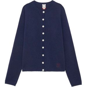 Ines De La Fressange Paris, Navy Blauwe Vest met Handtekening Borduurwerk Blauw, Dames, Maat:XS