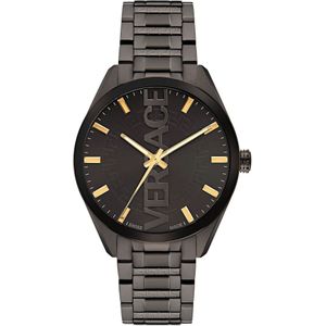 Versace, Accessoires, Heren, Zwart, ONE Size, V-Vertical Roestvrijstalen Horloge Zwart