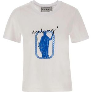 Iceberg, Dames Roma Print Katoenen T-Shirt Wit, Dames, Maat:M