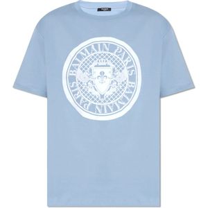 Balmain, Tops, Heren, Blauw, 2Xl, Katoen, Katoenen T-shirt