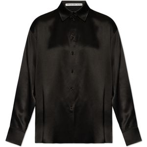 Alexander Wang, Blouses & Shirts, Dames, Zwart, XL, Satijn, Zijden overhemd