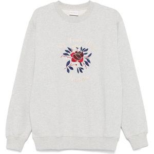 Drole de Monsieur, Sweatshirts & Hoodies, Heren, Grijs, S, Grijze Bloemen Geborduurde Trui