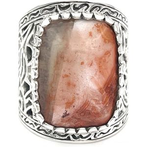 Jalan Jalan, Handgemaakte Sterling Zilveren Agaat Ring Veelkleurig, unisex, Maat:ONE Size