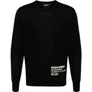 Dsquared2, Truien, Heren, Zwart, 2Xl, Wol, Klassieke Zwarte Pullover Gebreide Aw 24