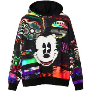 Desigual, Sweatshirts & Hoodies, Dames, Zwart, S, Katoen, Glitch Mickey Mouse Oversize Sweater