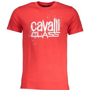 Cavalli Class, Tops, Heren, Rood, 2Xl, Katoen, Rode Katoenen Print Logo T-Shirt