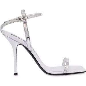 Moschino, Schoenen, Dames, Grijs, 36 EU, Zilver Metallic Stiletto Sandalen