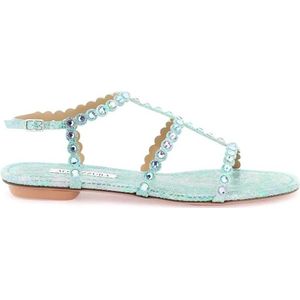 Aquazzura, Slangenprint sandalen met kristallen Blauw, Dames, Maat:38 EU