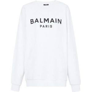 Balmain, Sweatshirts & Hoodies, Dames, Wit, S, Katoen, Klassieke Logo Sweatshirt