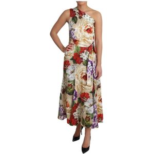 Dolce & Gabbana, Kleedjes, Dames, Veelkleurig, S, Bloemenprint Zijden Maxi Jurk