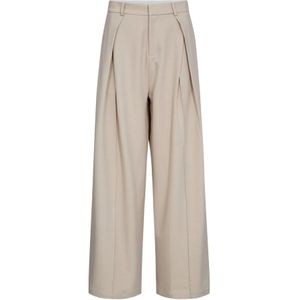 Co'Couture, Broeken, Dames, Beige, XL, Polyester, Plooi Lange Broek 199-Bone