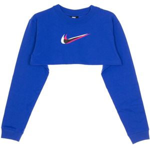 Nike, Gedrukte crop top met lange mouwen Blauw, Dames, Maat:M