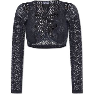 Versace Jeans Couture, Crop top met lange mouwen Zwart, Dames, Maat:S